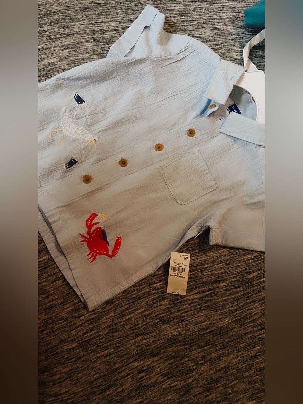 Old Navy Light Blue Men’s Shorts with Red Crab & White Seagull Embroidery